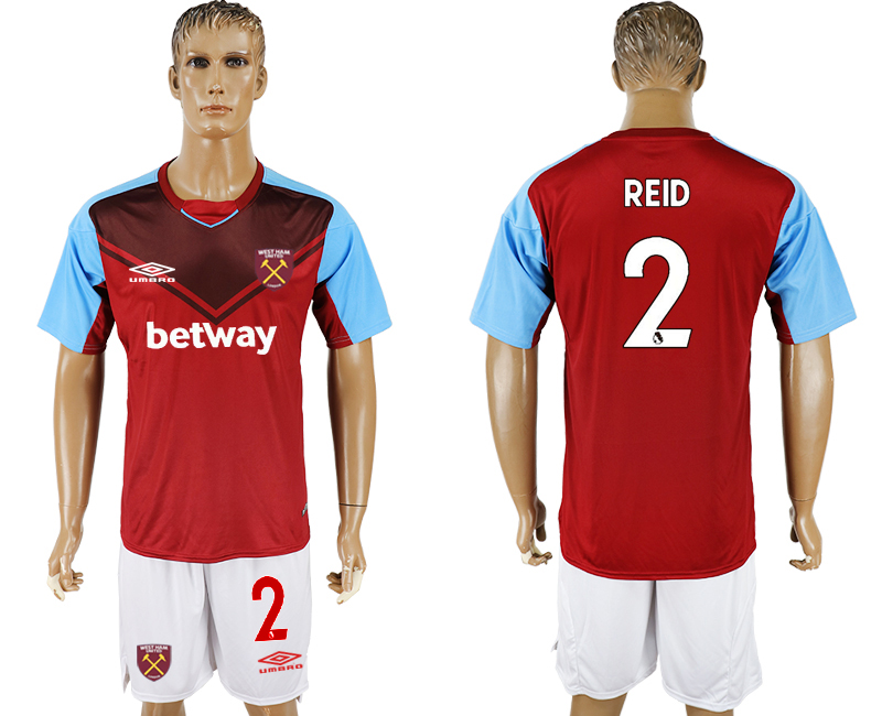 Men 2017-2018 club West Ham United home 2 red soccer jersey